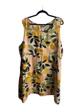 Rachel Zoe Plus Size 3x Pure Linen Dress Mini Floral Leaf Cream Yellow Costal
